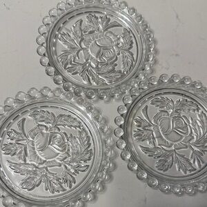 Set of 3 Forever crystal rose Glass Coasters with Floral Design vintage